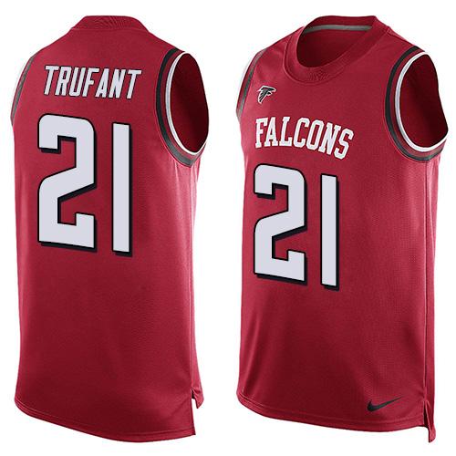 Mens Atlanta Falcons 21 Desmond Trufant Red Hot Pressing Player Name Number Nike Nfl Tank Top Jersey