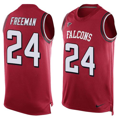 Mens Atlanta Falcons 24 Devonta Freeman Red Hot Pressing Player Name Number Nike Nfl Tank Top Jersey