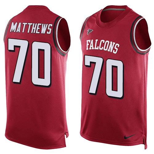 Mens Atlanta Falcons 70 Jake Matthews Red Hot Pressing Player Name Number Nike Nfl Tank Top Jersey