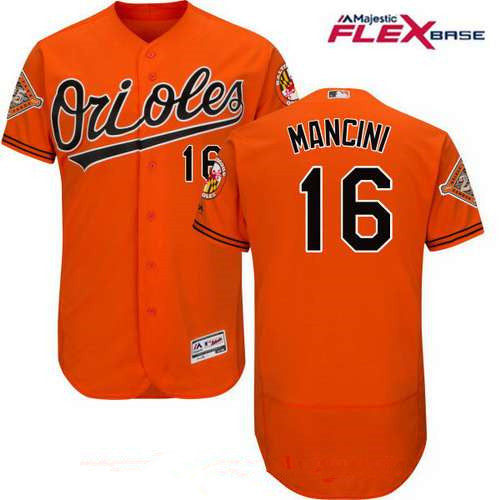 Mens Baltimore Orioles 16 Trey Mancini Orange Alternate 25th Patch Stitched Mlb Majestic Flex Base Jersey