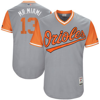 Mens Baltimore Orioles Manny Machado Mr Miami Majestic Gray 2017 Players Weekend Authentic Jersey