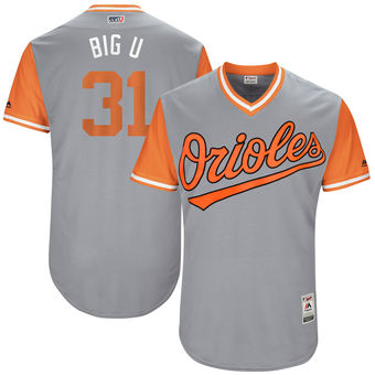 Mens Baltimore Orioles Ubaldo Jimenez Big U Majestic Gray 2017 Players Weekend Authentic Jersey