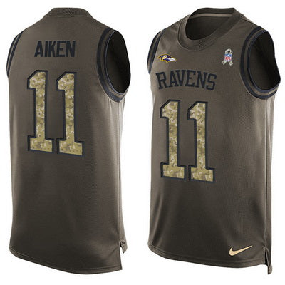 Mens Baltimore Ravens 11 Kamar Aiken Green Salute To Service Hot Pressing Player Name Number Nike Nfl Tank Top Jersey