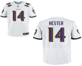 Mens Baltimore Ravens 14 Devin Hester White Road Stitched Nfl Nike Elite Jersey