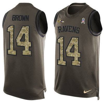 Mens Baltimore Ravens 14 Marlon Brown Green Salute To Service Hot Pressing Player Name Number Nike Nfl Tank Top Jersey