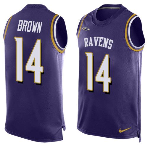 Mens Baltimore Ravens 14 Marlon Brown Purple Hot Pressing Player Name Number Nike Nfl Tank Top Jersey