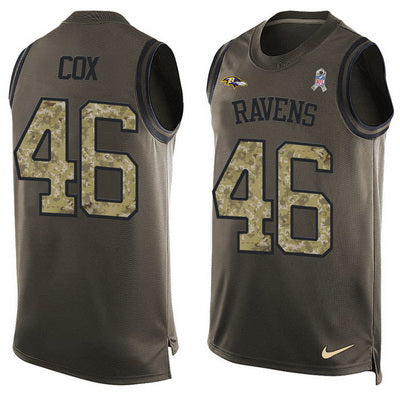 Mens Baltimore Ravens 46 Morgan Cox Green Salute To Service Hot Pressing Player Name Number Nike Nfl Tank Top Jersey