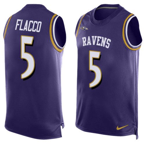Mens Baltimore Ravens 5 Joe Flacco Purple Hot Pressing Player Name Number Nike Nfl Tank Top Jersey