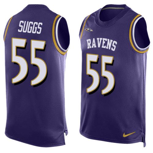 Mens Baltimore Ravens 55 Terrell Suggs Purple Hot Pressing Player Name Number Nike Nfl Tank Top Jersey