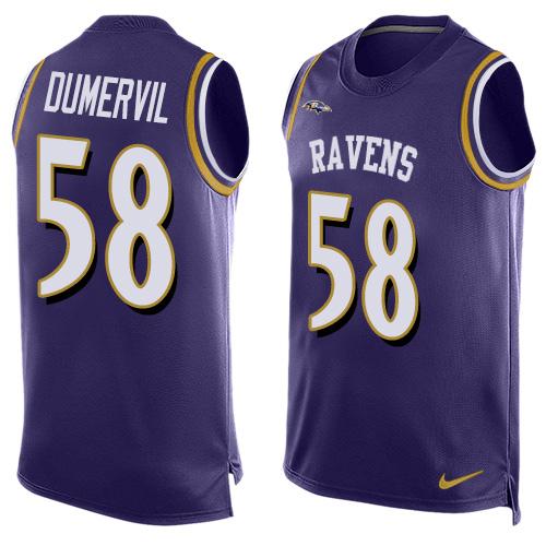 Mens Baltimore Ravens 58 Elvis Dumervil Purple Hot Pressing Player Name Number Nike Nfl Tank Top Jersey