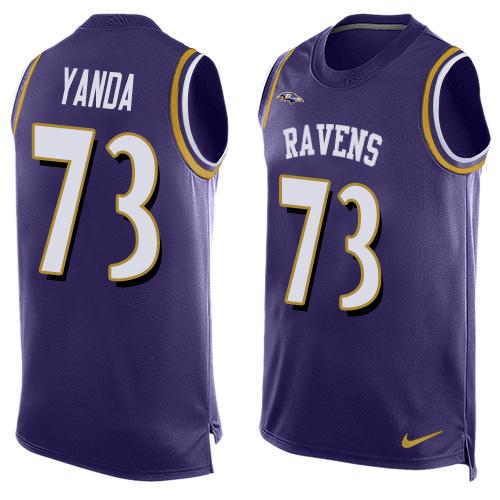 Mens Baltimore Ravens 73 Marshal Yanda Purple Hot Pressing Player Name Number Nike Nfl Tank Top Jersey