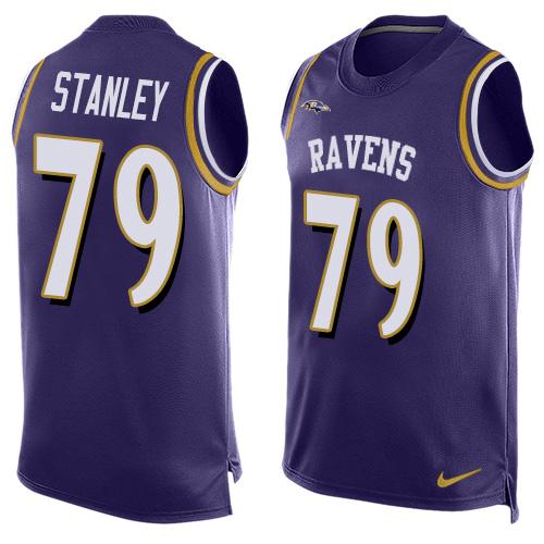 Mens Baltimore Ravens 79 Ronnie Stanley Purple Hot Pressing Player Name Number Nike Nfl Tank Top Jersey