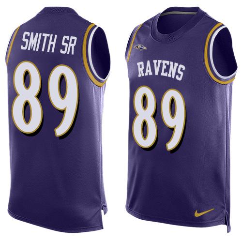 Mens Baltimore Ravens 89 Steve Smith Sr Purple Hot Pressing Player Name Number Nike Nfl Tank Top Jersey