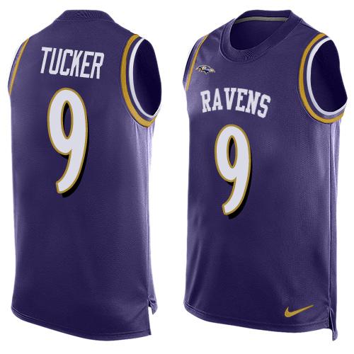 Mens Baltimore Ravens 9 Justin Tucker Purple Hot Pressing Player Name Number Nike Nfl Tank Top Jersey
