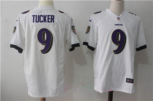 Mens Baltimore Ravens 9 Justin Tucker White Road Stitched Nfl Nike Game Jersey