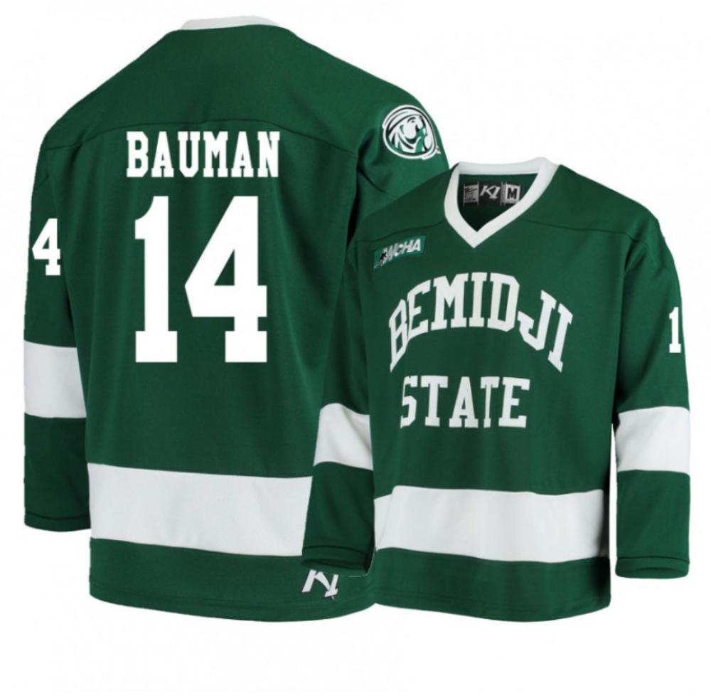 Men's Bemidji State Beavers #14 Kyle Bauman Green Hockey Jersey