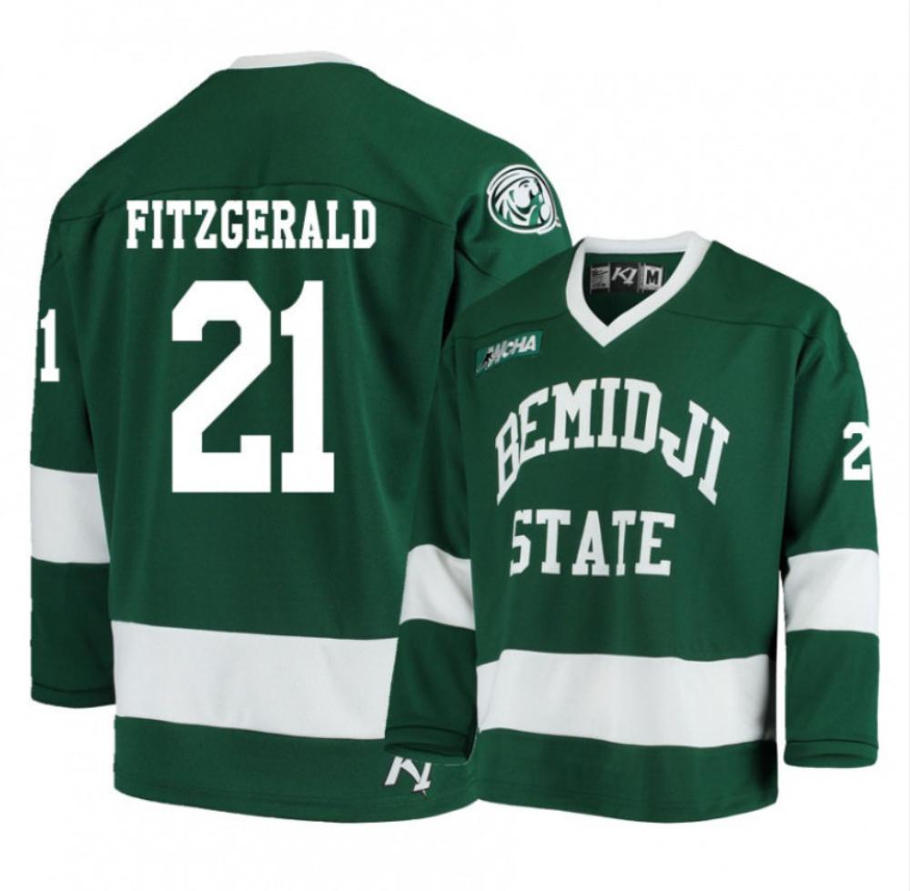 Men's Bemidji State Beavers #21 Gerry Fitzgerald Green Hockey Jersey