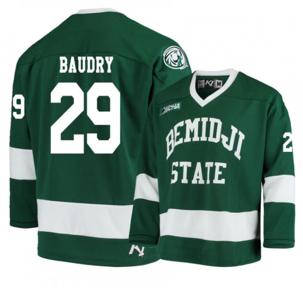 Men's Bemidji State Beavers #29 Justin Baudry Green Hockey Jersey