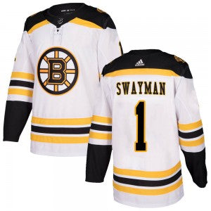 Mens Boston Bruins 1 Jeremy Swayman Adidas Authentic Away Jersey White