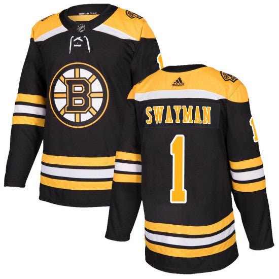 Mens Boston Bruins 1 Jeremy Swayman Adidas Authentic Home Jersey Black