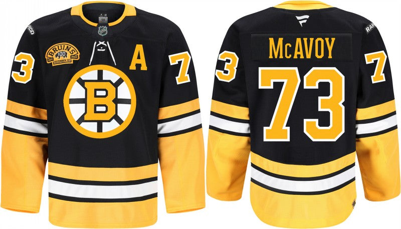 Men's boston bruins #73 charlie mcavoy black 100th anniversary stitched jersey