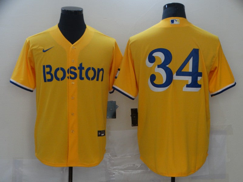 Mens Boston Red Sox 34 David Ortiz Gold 2021 City Connect Stitched Mlb Flex Base Nike Jerseys