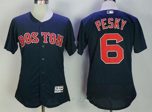 Mens Boston Red Sox 6 Johnny Pesky Retired Navy Blue Stitched Mlb Majestic Flex Base Jersey