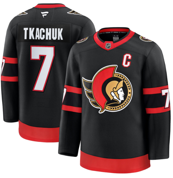 Men's Brady Tkachuk Jersey #7 Ottawa Senators 2025 Premium Home All Stitched
