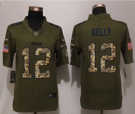Mens Buffalo Bills 12 Jim Kelly Green Salute To Service 2015 Nfl Nike Limited Jersey
