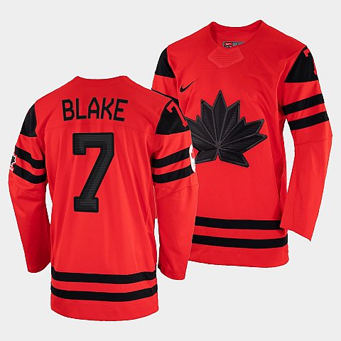 Mens Canada Hockey Rob Blake Red 2022 Winter Olympic 7 Gold Winner Jersey