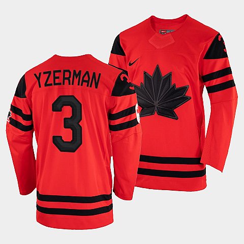 Mens Canada Hockey Steve Yzerman Red 2022 Winter Olympic 3 Gold Winner Jersey