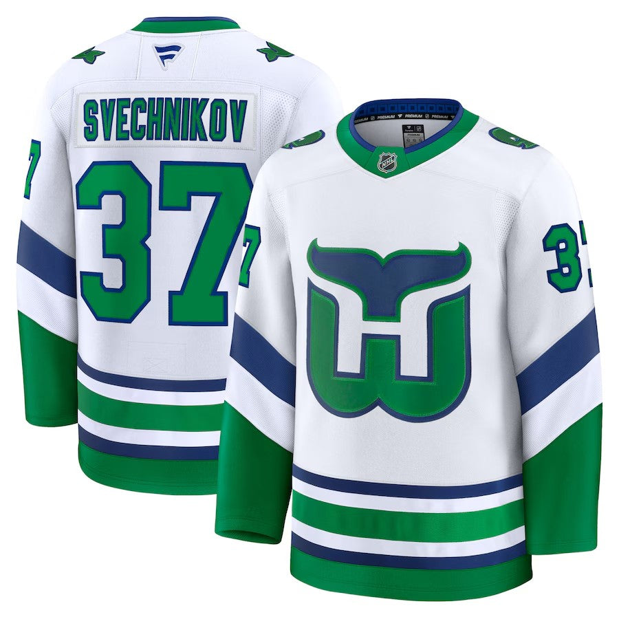 Men's Carolina Hurricanes #37 Andrei Svechnikov Throwback Premium Jersey White