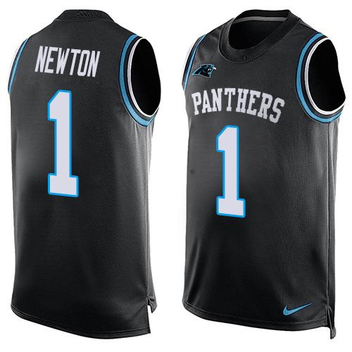 Mens Carolina Panthers 1 Cam Newton Black Hot Pressing Player Name Number Nike Nfl Tank Top Jersey