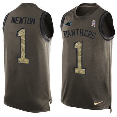 Mens Carolina Panthers 1 Cam Newton Green Salute To Service Hot Pressing Player Name Number Nike Nfl Tank Top Jersey