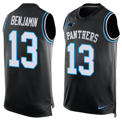 Mens Carolina Panthers 13 Kelvin Benjamin Black Hot Pressing Player Name Number Nike Nfl Tank Top Jersey