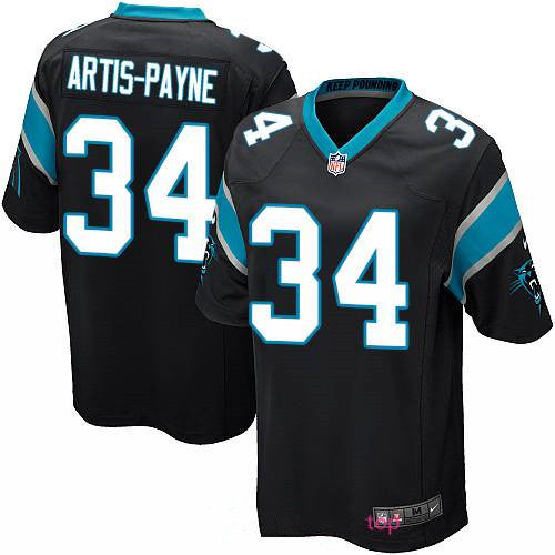 Mens Carolina Panthers 34 Cameron Artis payne Black Team Color Stitched Nfl Nike Game Jersey