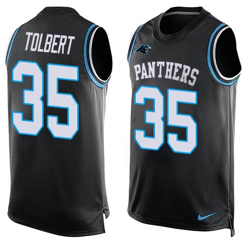 Mens Carolina Panthers 35 Mike Tolbert Black Hot Pressing Player Name Number Nike Nfl Tank Top Jersey
