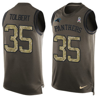 Mens Carolina Panthers 35 Mike Tolbert Green Salute To Service Hot Pressing Player Name Number Nike Nfl Tank Top Jersey
