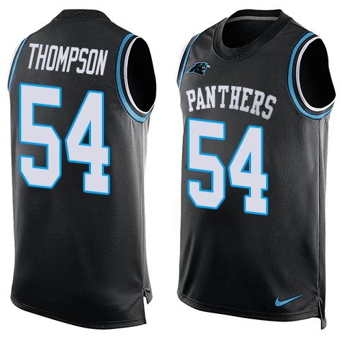 Mens Carolina Panthers 54 Shaq Thompson Black Hot Pressing Player Name Number Nike Nfl Tank Top Jersey