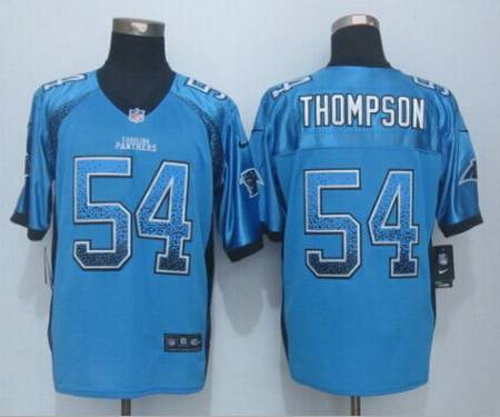Mens Carolina Panthers 54 Shaq Thompson Nike Drift Fashion Blue Elite Jersey