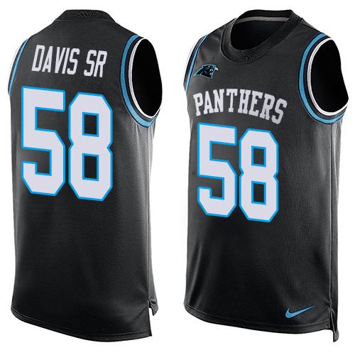 Mens Carolina Panthers 58 Thomas Davis Sr Black Hot Pressing Player Name Number Nike Nfl Tank Top Jersey