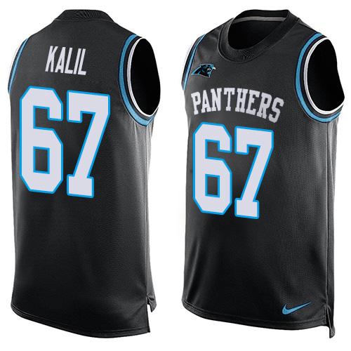 Mens Carolina Panthers 67 Ryan Kalil Black Hot Pressing Player Name Number Nike Nfl Tank Top Jersey
