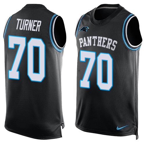 Mens Carolina Panthers 70 Trai Turner Black Hot Pressing Player Name Number Nike Nfl Tank Top Jersey
