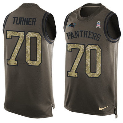 Mens Carolina Panthers 70 Trai Turner Green Salute To Service Hot Pressing Player Name Number Nike Nfl Tank Top Jersey