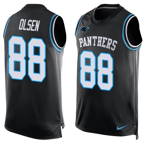 Mens Carolina Panthers 88 Greg Olsen Black Hot Pressing Player Name Number Nike Nfl Tank Top Jersey
