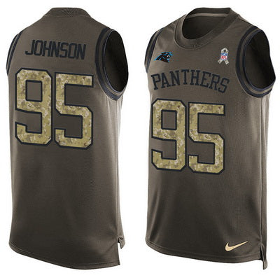 Mens Carolina Panthers 95 Charles Johnson Green Salute To Service Hot Pressing Player Name Number Nike Nfl Tank Top Jersey