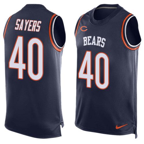 Mens Chicago Bears 40 Gale Sayers Navy Blue Hot Pressing Player Name Number Nike Nfl Tank Top Jersey