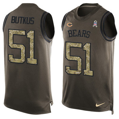 Mens Chicago Bears 51 Dick Butkus Green Salute To Service Hot Pressing Player Name Number Nike Nfl Tank Top Jersey