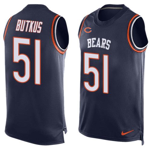 Mens Chicago Bears 51 Dick Butkus Navy Blue Hot Pressing Player Name Number Nike Nfl Tank Top Jersey