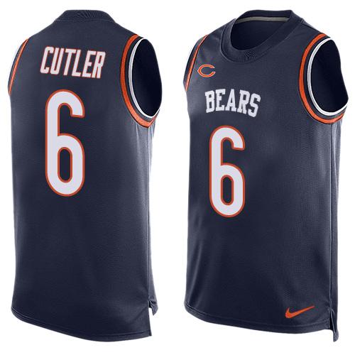 Mens Chicago Bears 6 Jay Cutler Navy Blue Hot Pressing Player Name Number Nike Nfl Tank Top Jersey